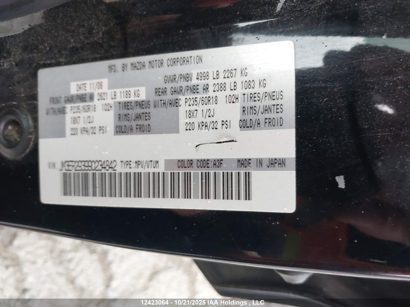 2009 Mazda Cx-7 VIN: JM3ER293990234842 Lot: 12423064