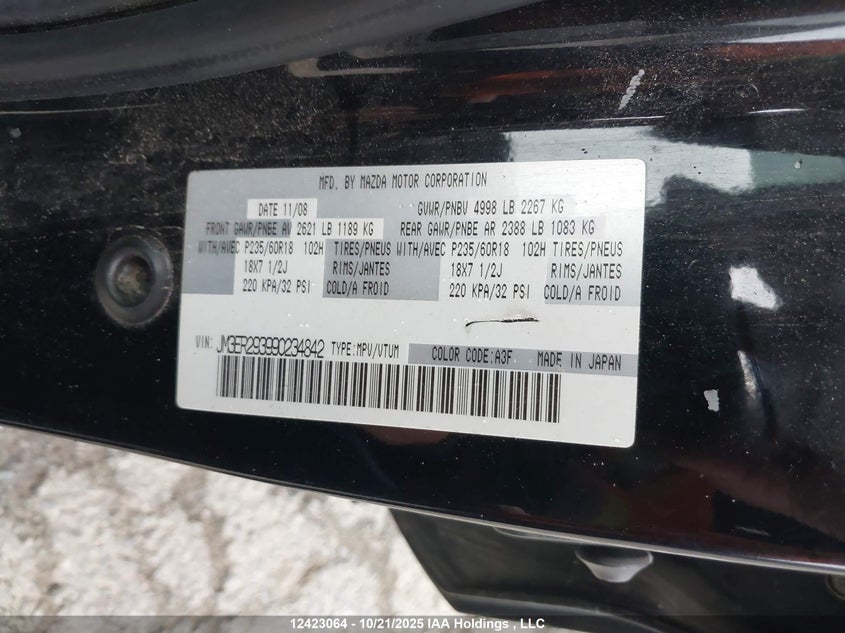 2009 Mazda Cx-7 VIN: JM3ER293990234842 Lot: 12423064