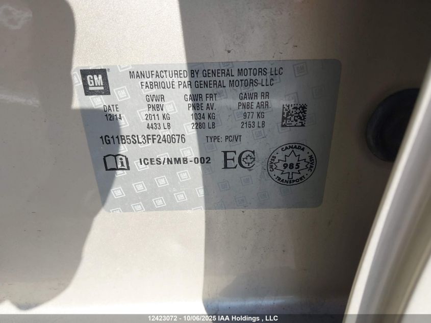 2015 Chevrolet Malibu Ls VIN: 1G11B5SL3FF240676 Lot: 12423072