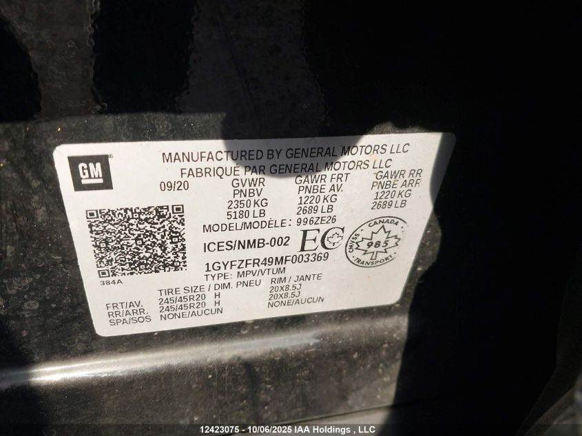 2021 Cadillac Xt4 Sport VIN: 1GYFZFR49MF003369 Lot: 12423075