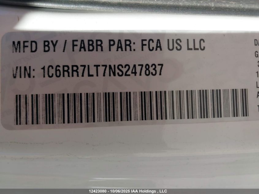 2022 Ram 1500 Classic Slt VIN: 1C6RR7LT7NS247837 Lot: 12423080