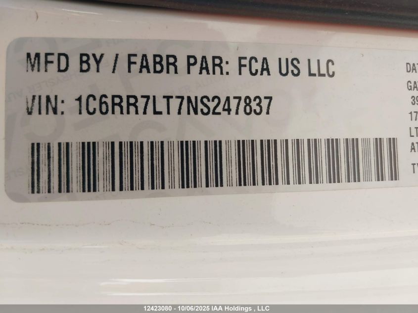 2022 Ram 1500 Classic Slt VIN: 1C6RR7LT7NS247837 Lot: 12423080