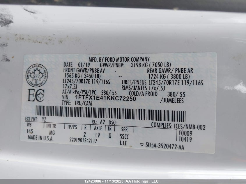 1FTFX1E41KKC72250 2019 FORD F-150 photo no. 9
