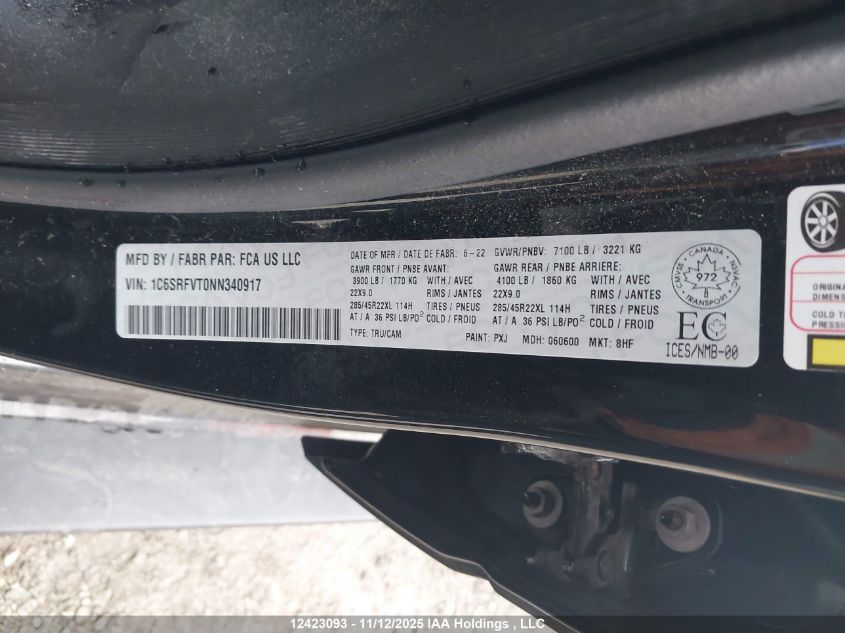 2022 Dodge Ram 1500 VIN: 1C6SRFVT0NN340917 Lot: 12423093