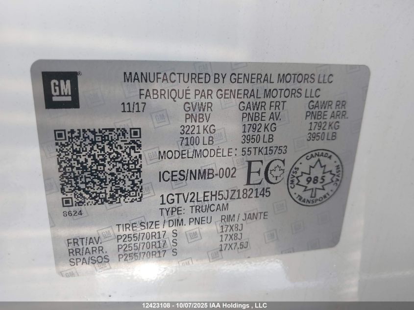 2018 GMC Sierra 1500 VIN: 1GTV2LEH5JZ182145 Lot: 12423108