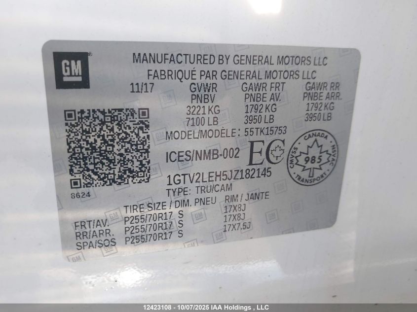 2018 GMC Sierra 1500 VIN: 1GTV2LEH5JZ182145 Lot: 12423108