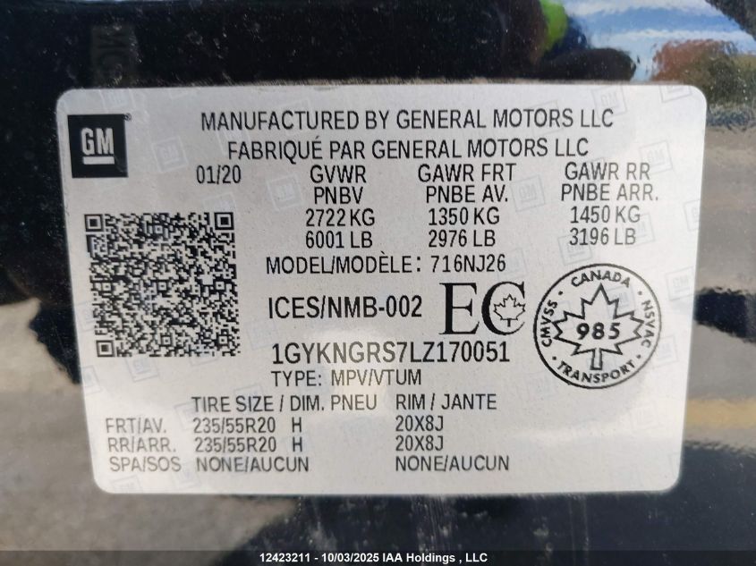 2020 Cadillac Xt5 Sport VIN: 1GYKNGRS7LZ170051 Lot: 12423211