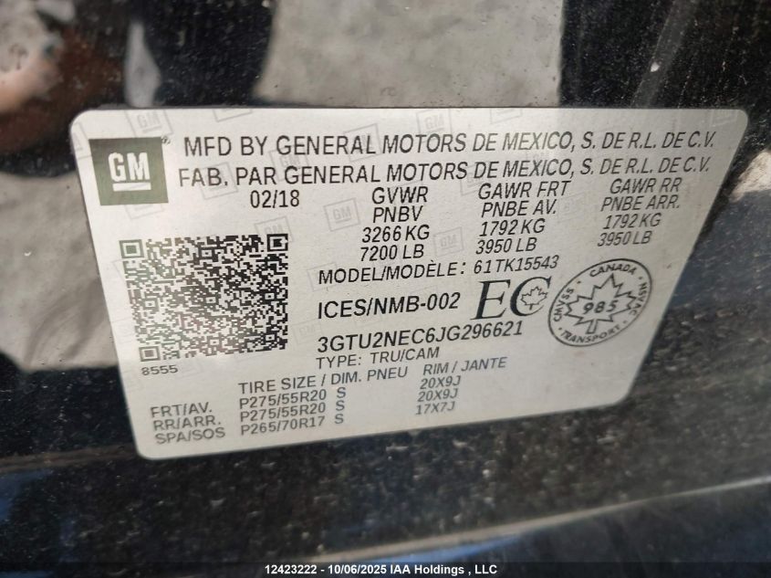 2018 GMC Sierra K1500 Slt VIN: 3GTU2NEC6JG296621 Lot: 12423222