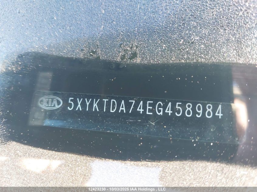 2014 Kia Sorento Lx V6 VIN: 5XYKTDA74EG458984 Lot: 12423230