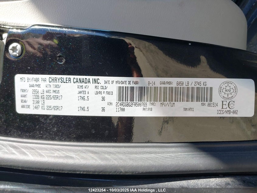 2C4RDGBG2FR500769 2015 DODGE CARAVAN photo no. 9