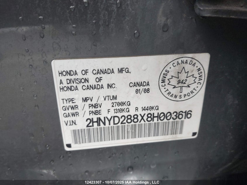 2HNYD288X8H003616 2008 ACURA MDX photo no. 9