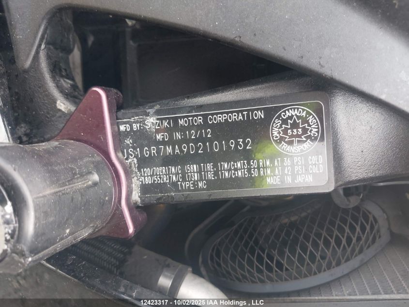 2013 Suzuki Gsx-R750 VIN: JS1GR7MA9D2101932 Lot: 12423317