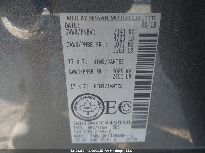5N1AT2MVXJC845950 2018 NISSAN ROGUE photo no. 9