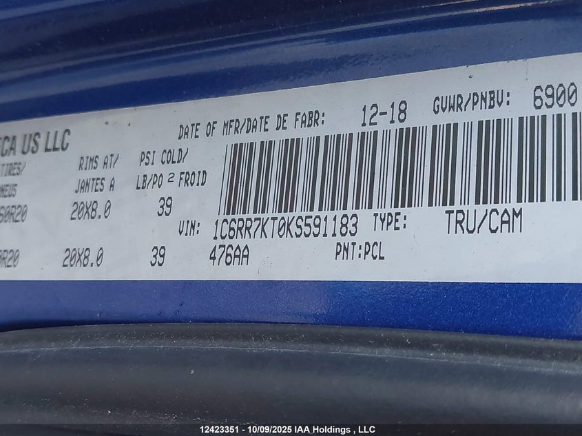 1C6RR7KT0KS591183 2019 RAM 1500 photo no. 9