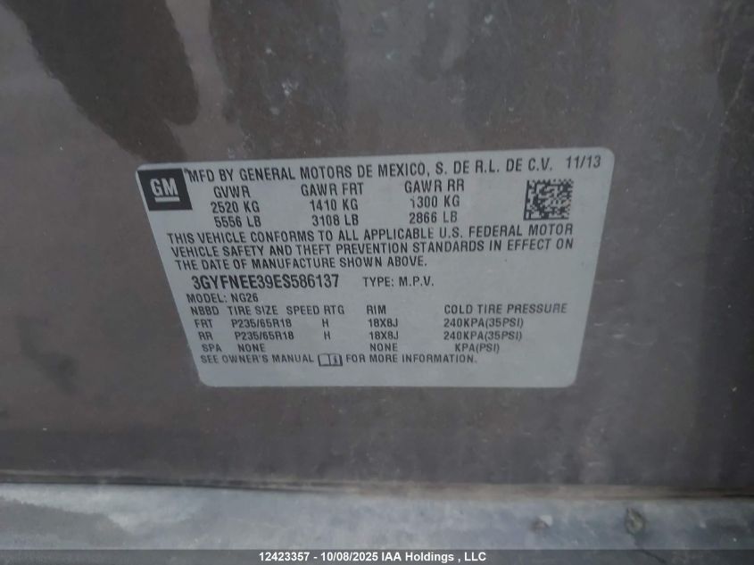 2014 Cadillac Srx Luxury Collection VIN: 3GYFNEE39ES586137 Lot: 12423357