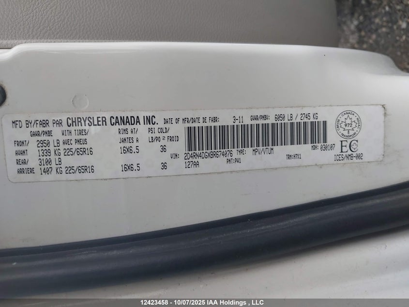 2011 Dodge Grand Caravan Express VIN: 2D4RN4DGXBR674076 Lot: 12423458