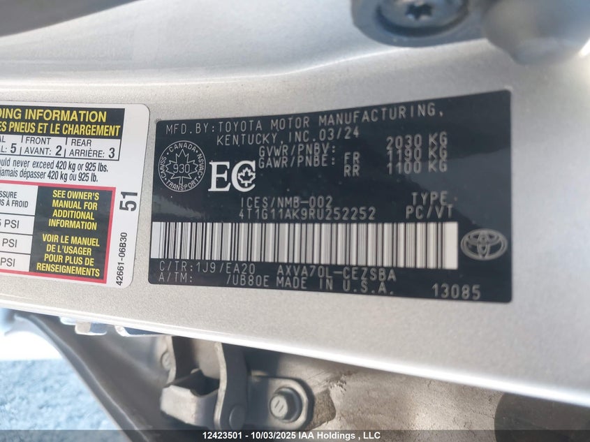 2024 Toyota Camry Se Night Shade/Se VIN: 4T1G11AK9RU252252 Lot: 12423501