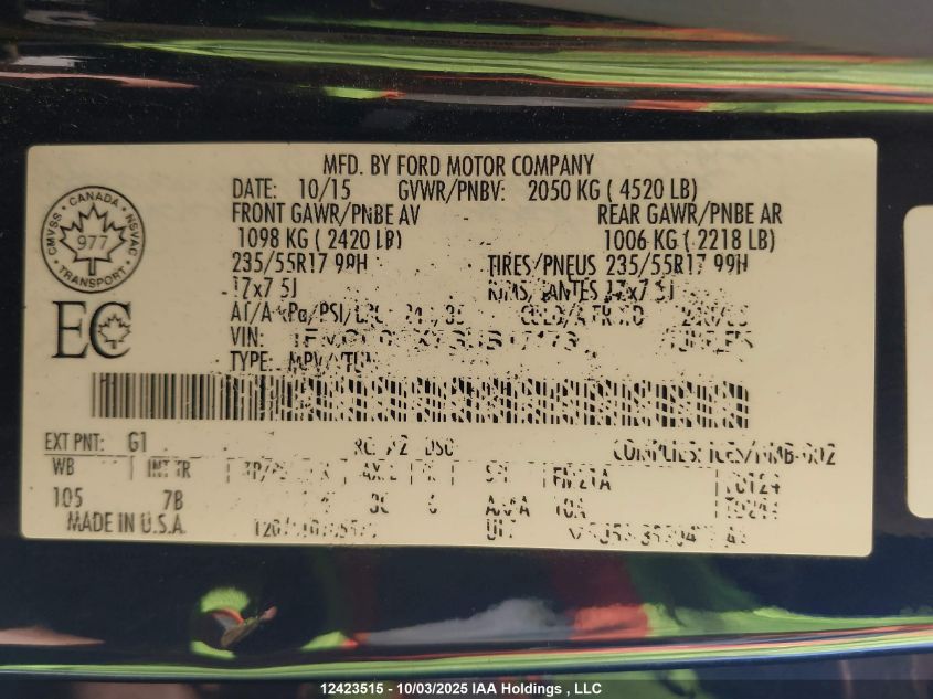 2016 Ford Escape Se VIN: 1FMCU0GX7GUB17173 Lot: 12423515