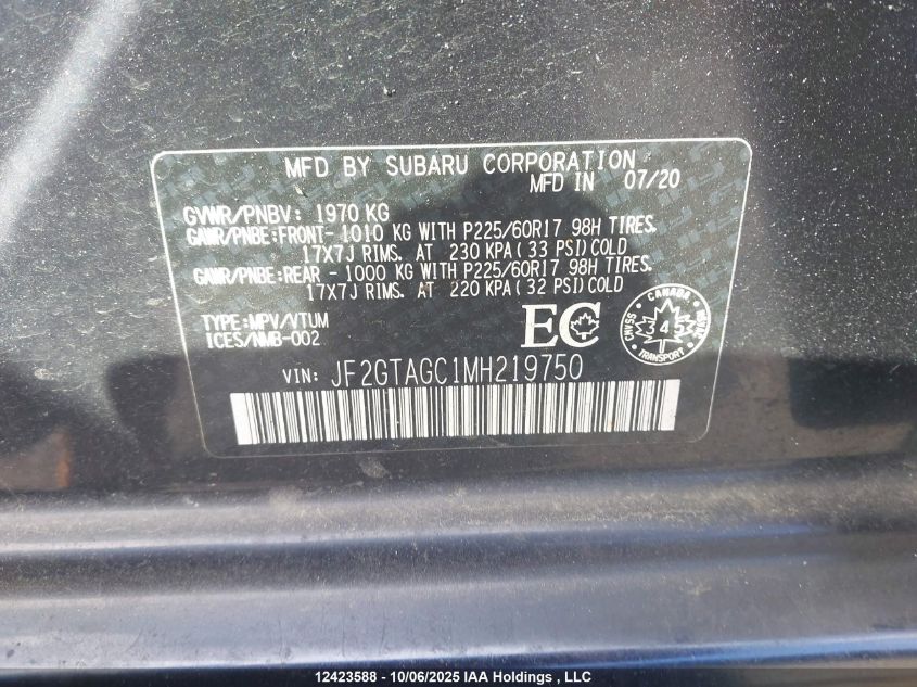 2021 Subaru Crosstrek Sport VIN: JF2GTAGC1MH219750 Lot: 12423588