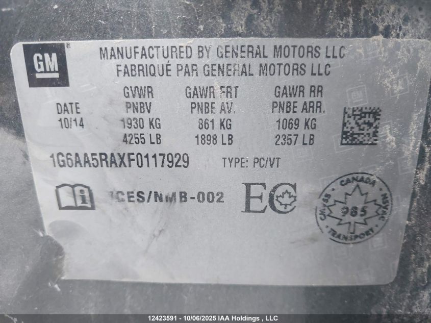 2015 Cadillac Ats VIN: 1G6AA5RAXF0117929 Lot: 12423591