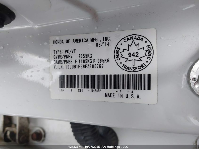 2015 Acura Tlx VIN: 19UUB1F39FA800769 Lot: 12423671