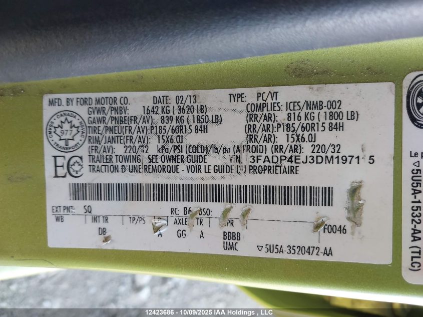 2013 Ford Fiesta Se VIN: 3FADP4EJ3DM197115 Lot: 12423686