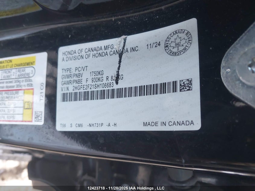 2HGFE2F21SH106683 2025 HONDA CIVIC photo no. 9