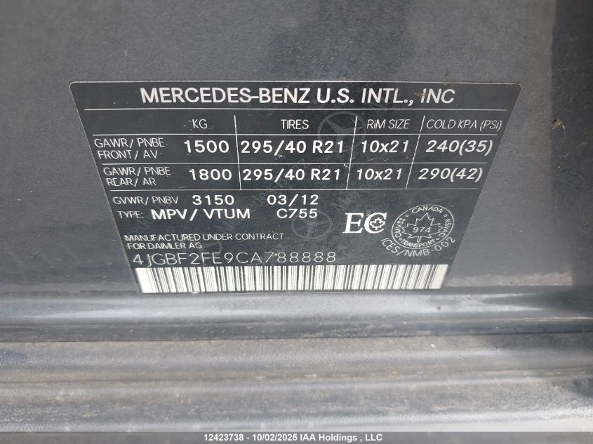 2012 Mercedes-Benz Gl-Class VIN: 4JGBF2FE9CA788888 Lot: 12423738