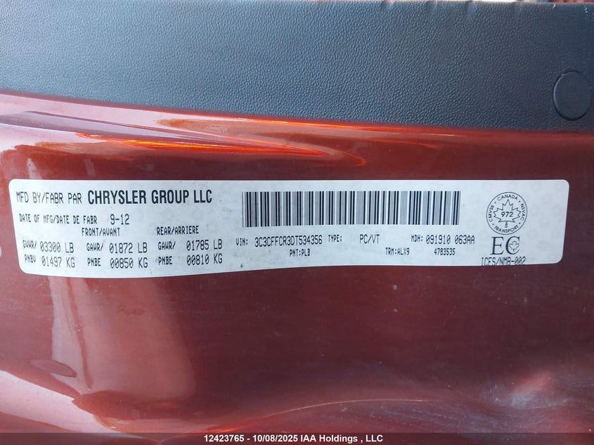 2013 Fiat 500 Lounge VIN: 3C3CFFCR3DT534356 Lot: 12423765