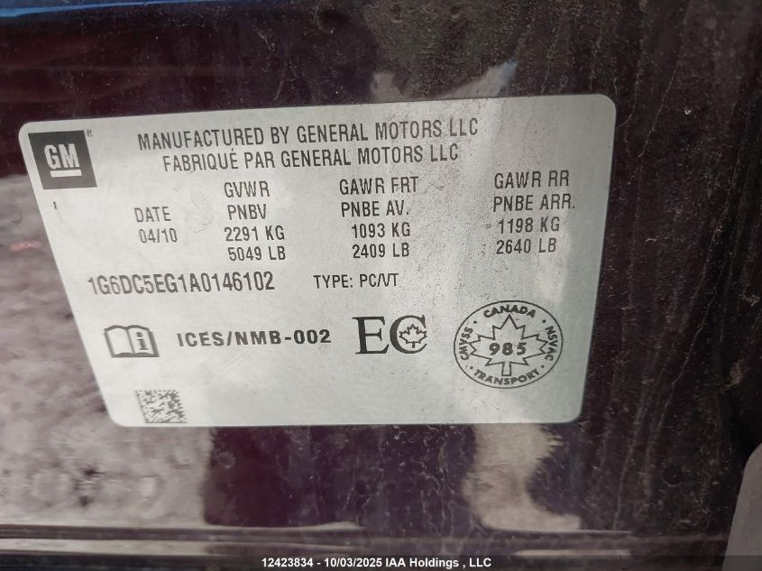 2010 Cadillac Cts VIN: 1G6DC5EG1A0146102 Lot: 12423834