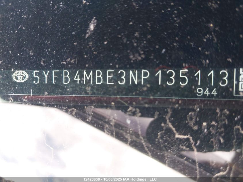 2022 Toyota Corolla Se VIN: 5YFB4MBE3NP135113 Lot: 12423838
