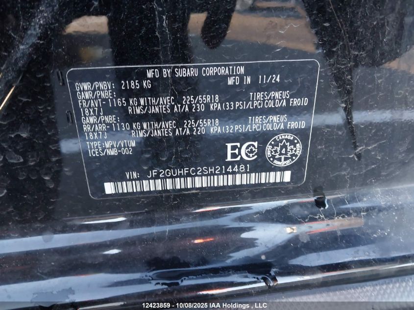 2025 Subaru Crosstrek Onyx VIN: JF2GUHFC2SH214481 Lot: 12423859