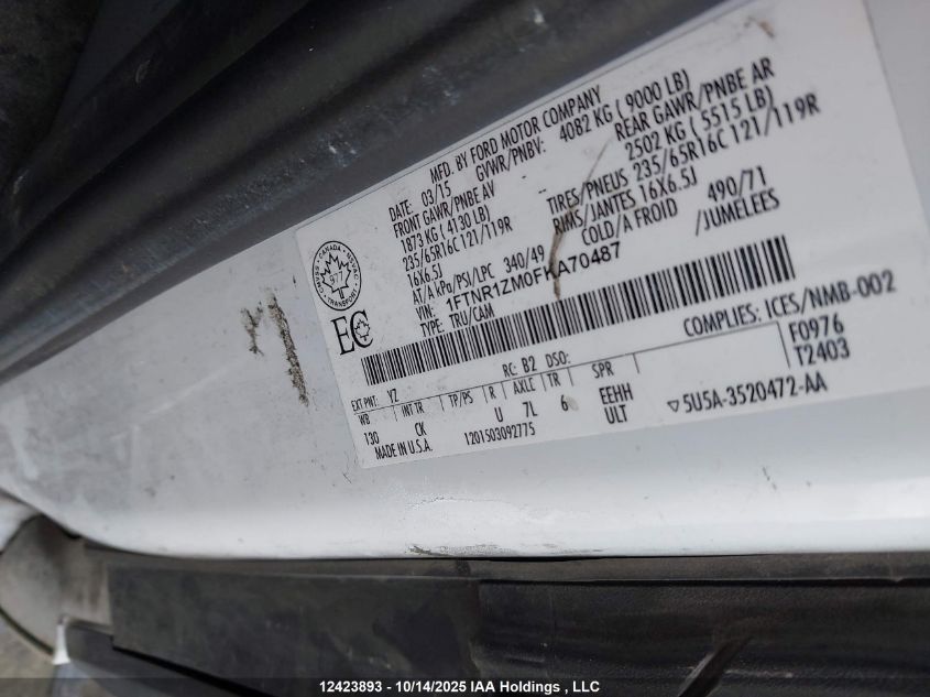 2015 Ford Transit-250 VIN: 1FTNR1ZM0FKA70487 Lot: 12423893