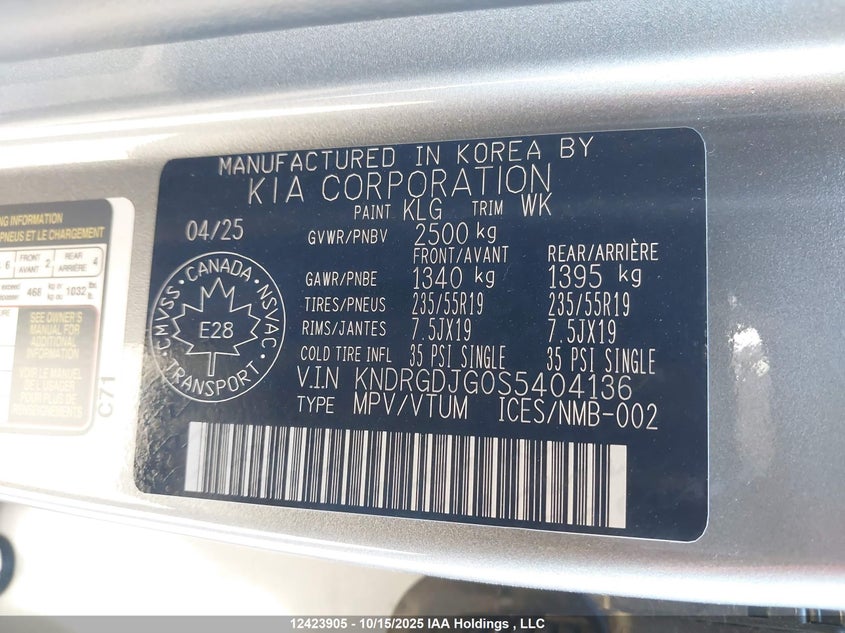 KNDRGDJG0S5404136 2025 KIA SORENTO photo no. 9