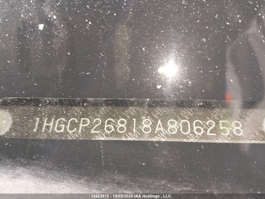 2008 Honda Accord Ex-L VIN: 1HGCP26818A806258 Lot: 12423912