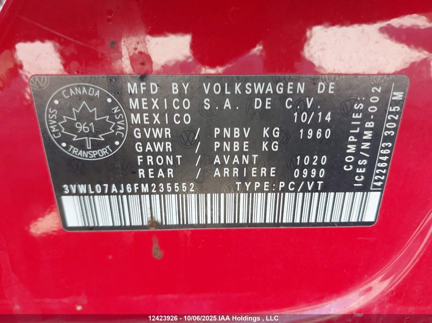 3VWL07AJ6FM235552 2015 VOLKSWAGEN JETTA photo no. 9