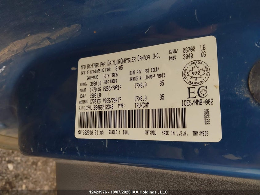 2006 Dodge Ram 1500 St/Slt VIN: 1D7HU18206S512346 Lot: 12423976