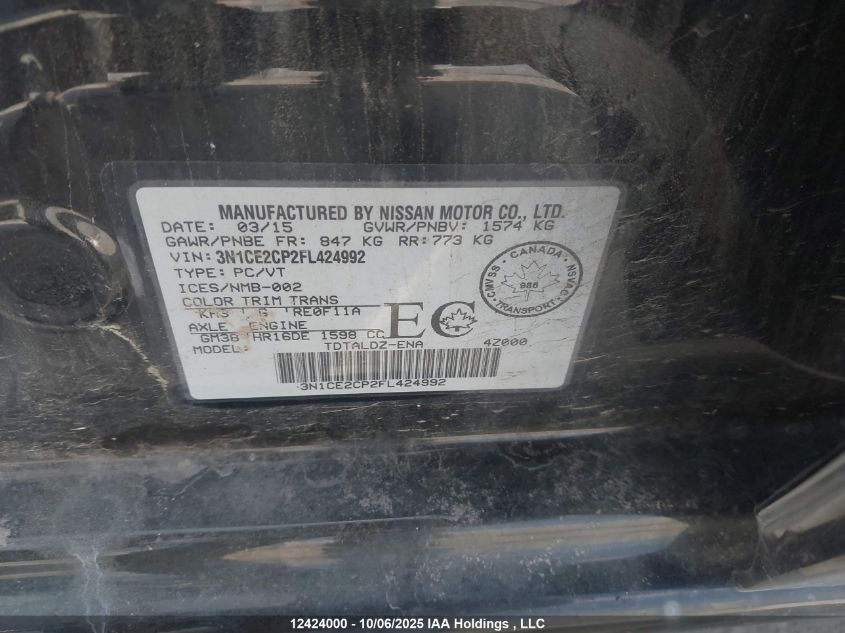 2015 Nissan Versa Note S/S Plus/Sv/Sl/Sr VIN: 3N1CE2CP2FL424992 Lot: 12424000