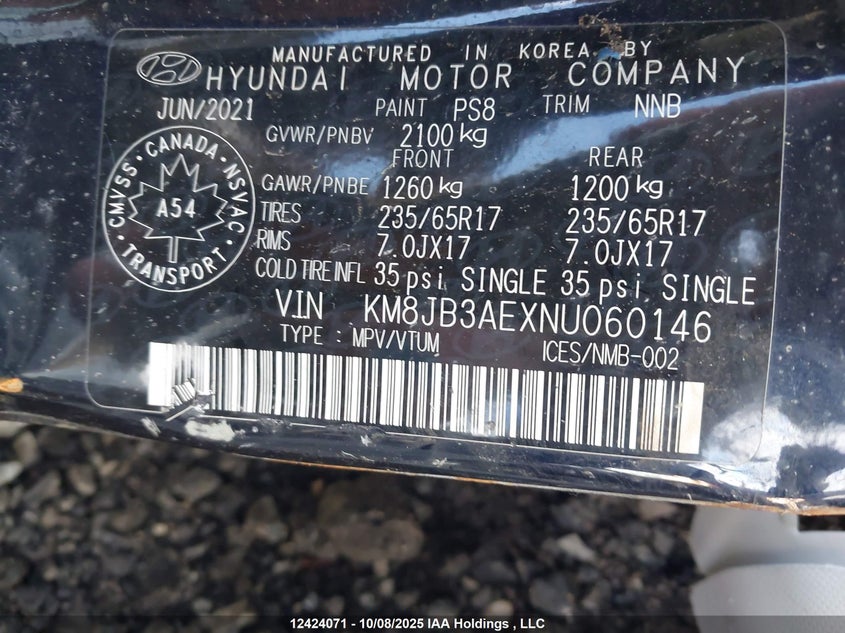 KM8JB3AEXNU060146 2022 HYUNDAI TUCSON photo no. 9