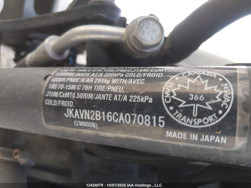 2012 Kawasaki Vn900 B VIN: JKAVN2B16CA070815 Lot: 12424079