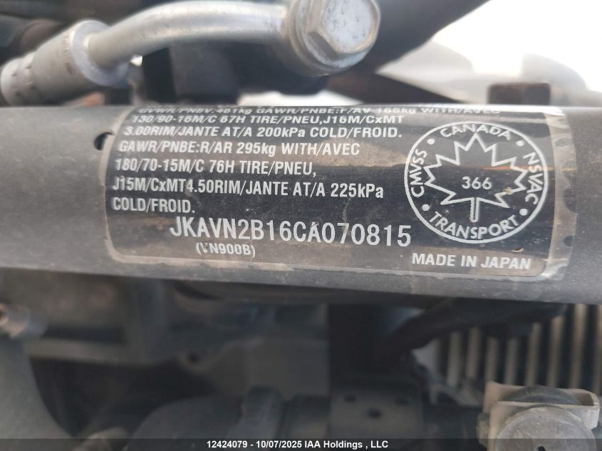 2012 Kawasaki Vn900 B VIN: JKAVN2B16CA070815 Lot: 12424079