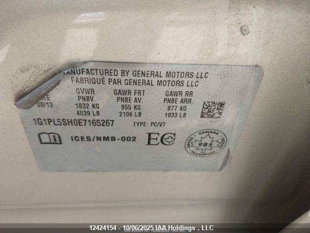 2014 Chevrolet Cruze 2Ls VIN: 1G1PL5SH0E7165267 Lot: 12424154