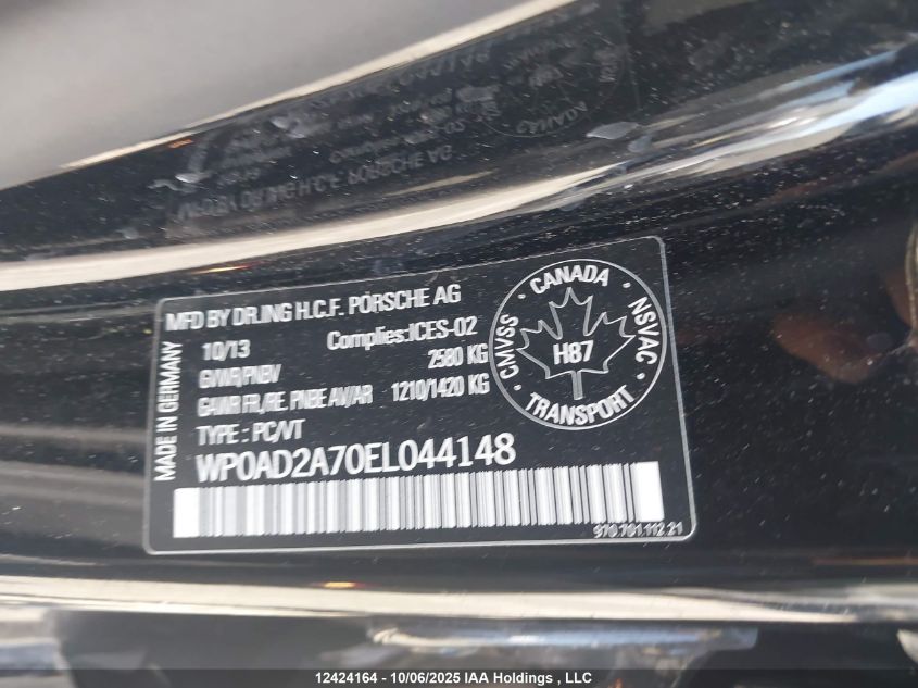2014 Porsche Panamera S Hybrid VIN: WP0AD2A70EL044148 Lot: 12424164