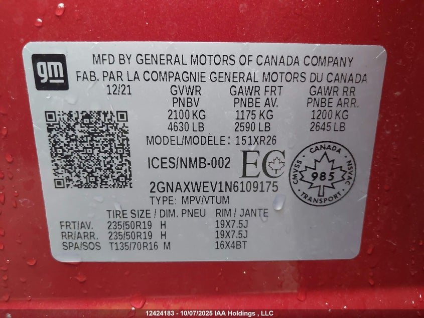 2GNAXWEV1N6109175 2022 CHEVROLET EQUINOX photo no. 9