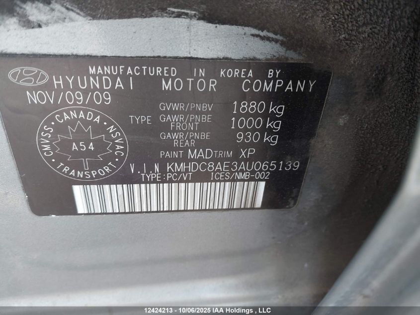 2010 Hyundai Elantra Touring Gls VIN: KMHDC8AE3AU065139 Lot: 12424213