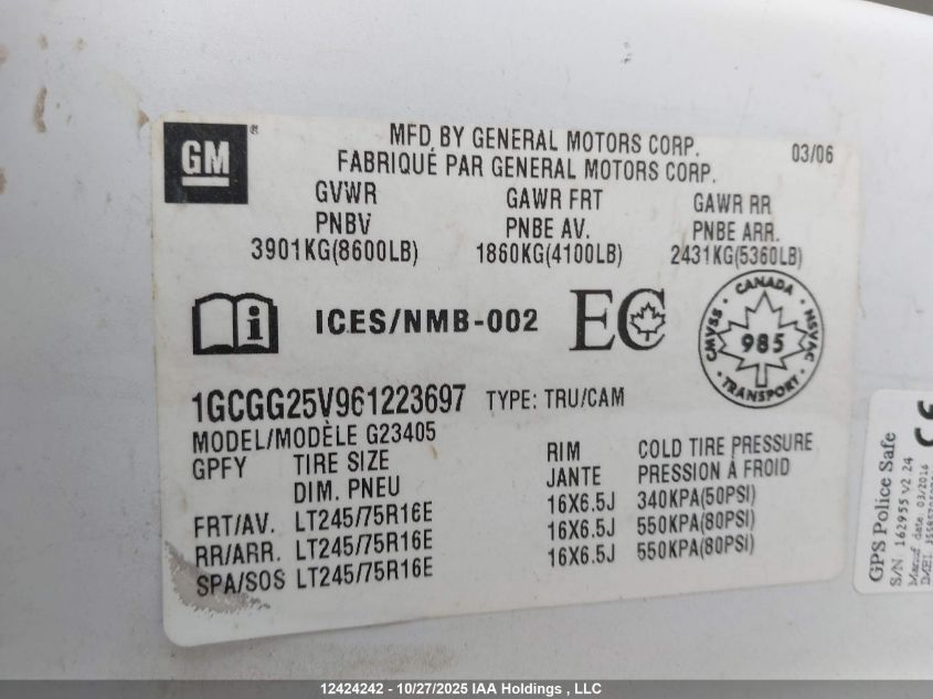 2006 Chevrolet Express Standard VIN: 1GCGG25V961223697 Lot: 12424242