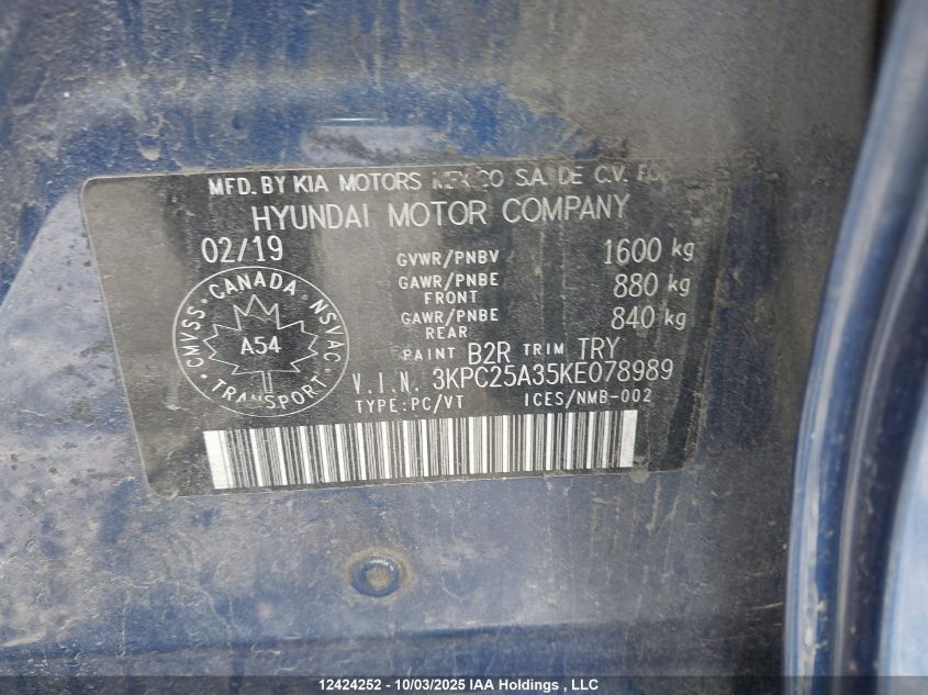 2019 Hyundai Accent Preferred VIN: 3KPC25A35KE078989 Lot: 12424252