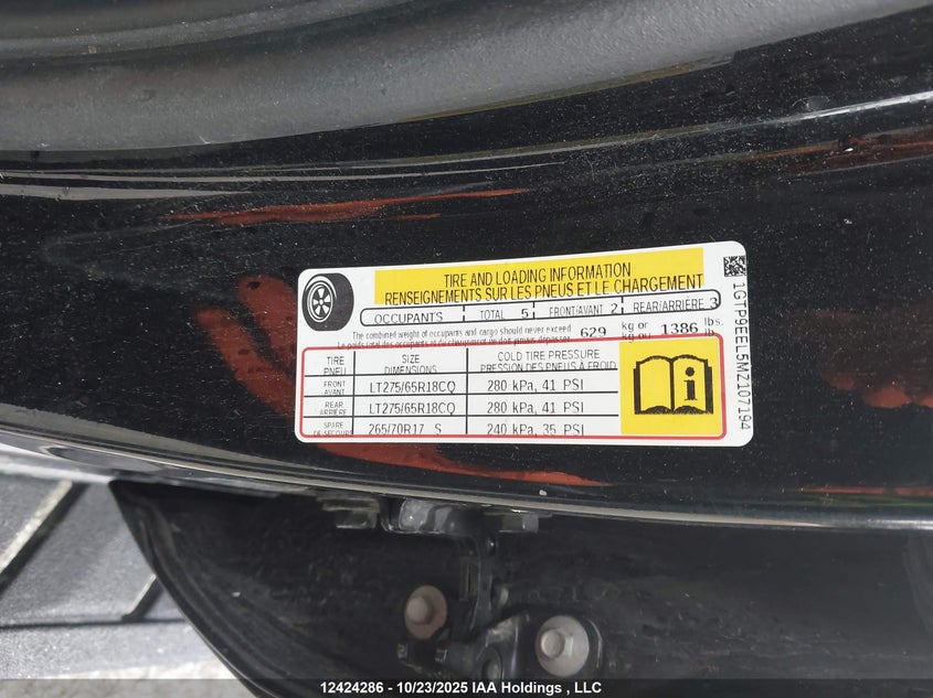 2021 GMC Sierra K1500 At4 VIN: 1GTP9EEL5MZ107194 Lot: 12424286