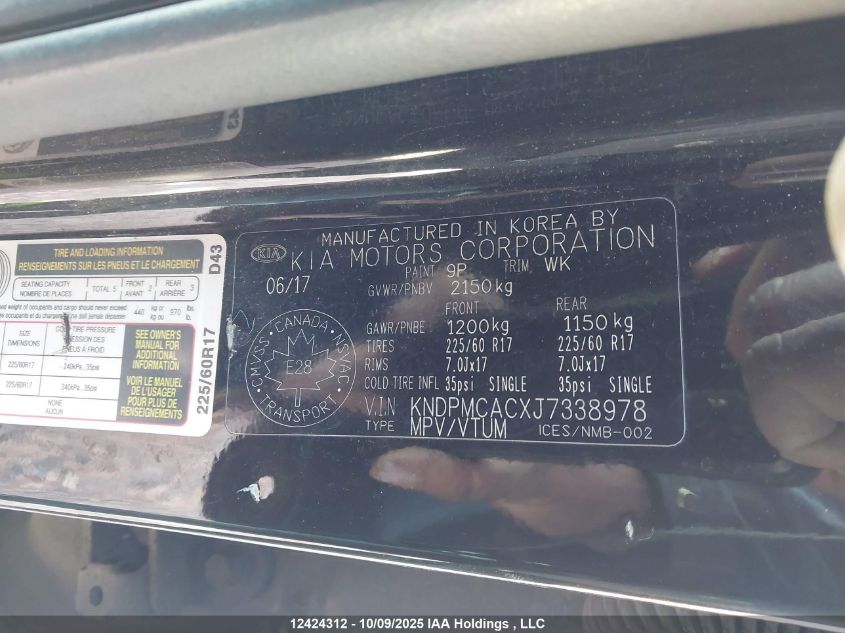 2018 Kia Sportage Lx VIN: KNDPMCACXJ7338978 Lot: 12424312