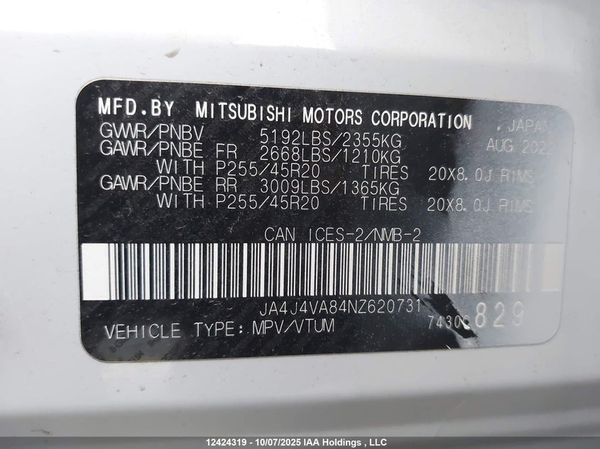 JA4J4VA84NZ620731 2022 MITSUBISHI OUTLANDER photo no. 19